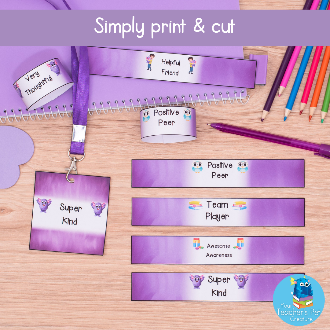 Printable Brag Tags Lanyards & Wristbands - Purple