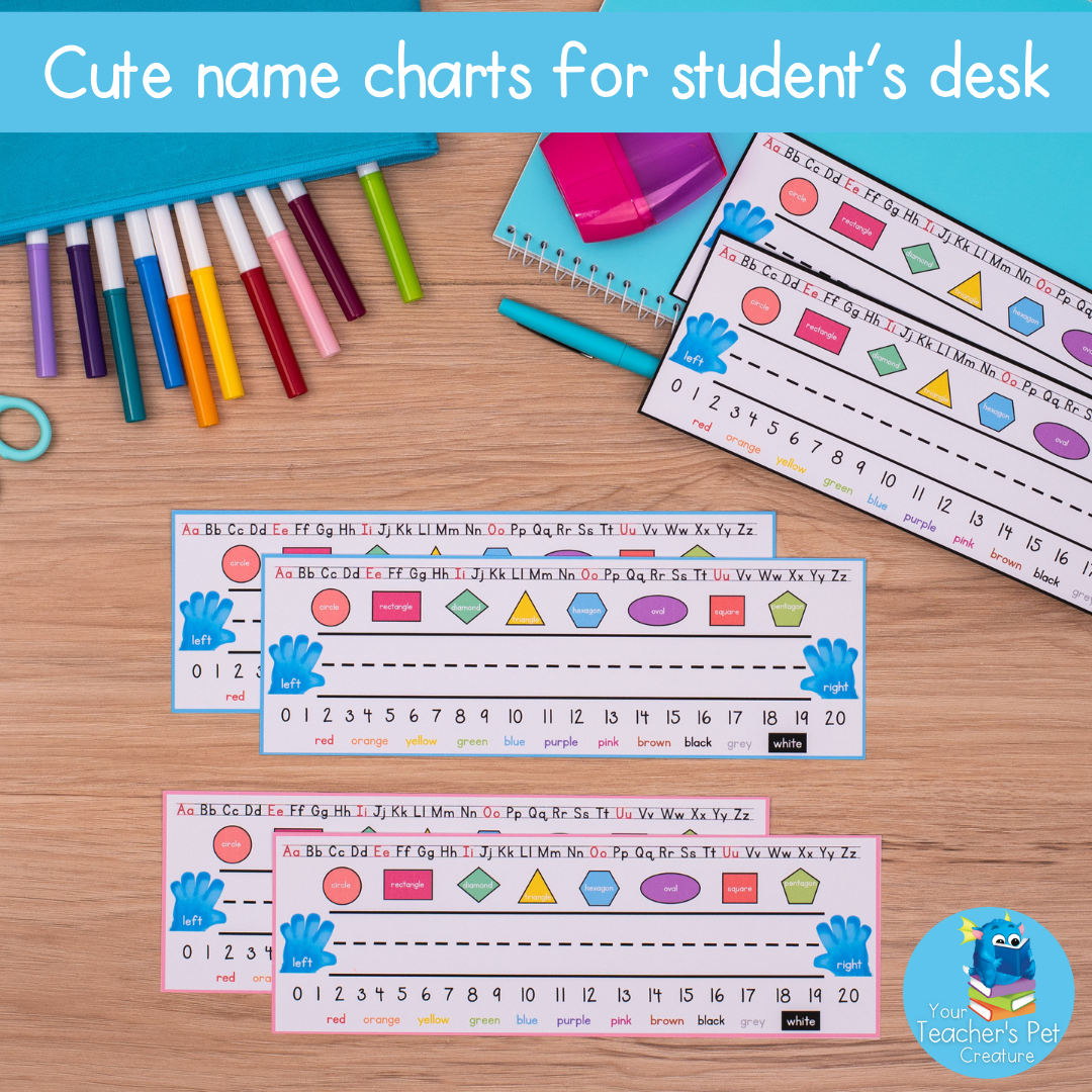 Desk Name Tags for Desk Toppers - Alphabet Numbers Shapes Colours