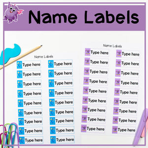 Name Labels - Blue and Purple - Your Teacher's Pet Creature